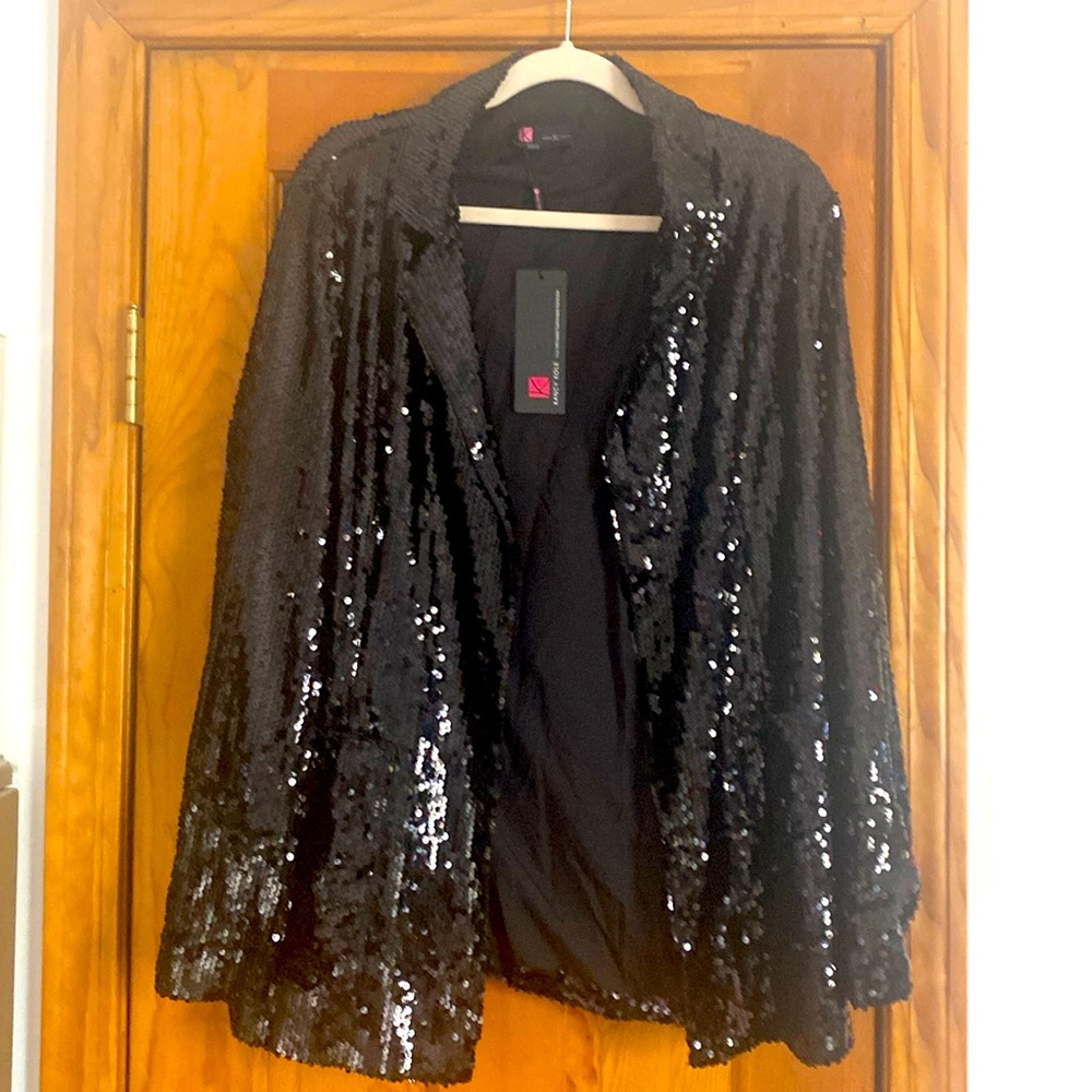 NWT Black sequined blazer jacket XL